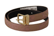 Rose Gold Leather Logo Engraved Metal Buckle Belt
