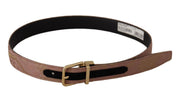 Rose Gold Leather Logo Engraved Metal Buckle Belt
