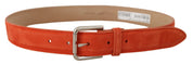 Orange Leather Suede Silver Logo Metal Buckle Belt