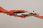 Orange Leather Suede Silver Logo Metal Buckle Belt