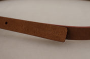 Brown Logo Engraved Metal Waist Buckle Belt
