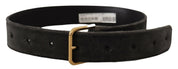 Brown Velvet Gold Tone Logo Metal Waist Buckle Belt