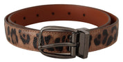 Brown Leopard Embossed Leather Buckle Belt