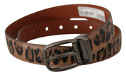 Brown Leopard Embossed Leather Buckle Belt