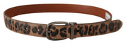 Brown Leopard Embossed Leather Buckle Belt