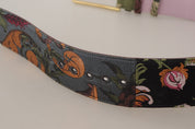 Multicolor Leather Embroidered Gold Metal Buckle Belt