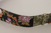 Multicolor Leather Embroidered Gold Metal Buckle Belt