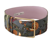 Multicolor Leather Embroidered Gold Metal Buckle Belt