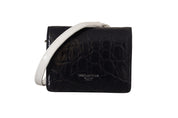 Blue White Caiman Leather Strap Card Holder Wallet