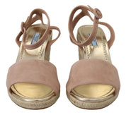 Prada Pink Suede Leather Ankle Strap Sandals