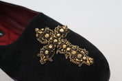 Black Suede Gold Cross Slip On Loafers Shoes