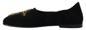 Black Suede Gold Cross Slip On Loafers Shoes