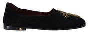 Black Suede Gold Cross Slip On Loafers Shoes