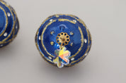 Gold Brass Blue Dangle Ball Crystal Clip On Earrings