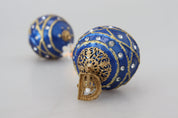 Gold Brass Blue Dangle Ball Crystal Clip On Earrings