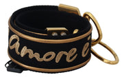 Black Gold Logo Print Brass Bag Shoulder Strap