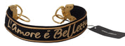 Black Gold Logo Print Brass Bag Shoulder Strap