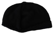 Black Virgin Wool Women Winter Beanie Cap Hat