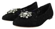Black Taormina Lace Crystals Flats Shoes