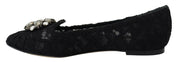 Black Taormina Lace Crystals Flats Shoes