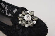 Black Taormina Lace Crystals Flats Shoes