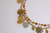 Gold Brass Crystal Logo Pineapple Statement Necklace