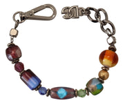 multicolor Silver Chain Brass Beaded Lobster Clasp Bracelet