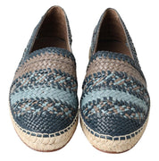 Blue Gray Leather Buffalo Espadrille Shoes