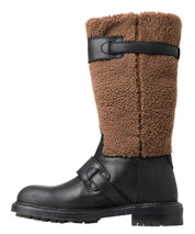 Black Leather Brown Shearling Boots