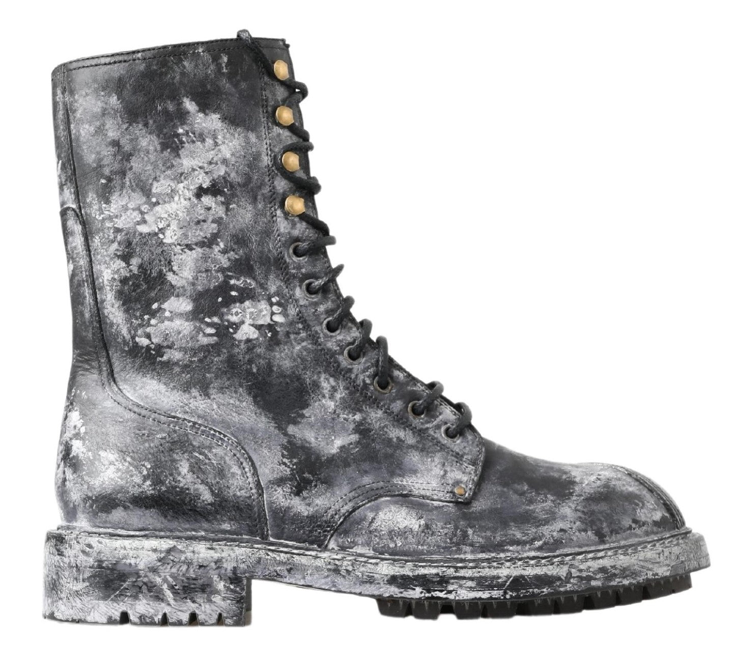 Dolce & Gabbana Black Gray Leather Mid Calf Boots Shoes Dolce & Gabbana