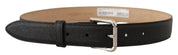 Black Calf Leather Brown Backend Metal Buckle Belt