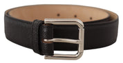 Black Calf Leather Brown Backend Metal Buckle Belt