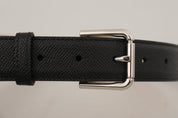 Black Calf Leather Brown Backend Metal Buckle Belt