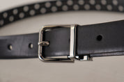 Black Calf Leather Perforated Metal Buckle Belt