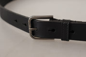 Black Calf Leather Logo Engraved Metal Buckle Belt