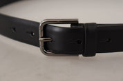 Black Calf Leather Classic Logo Metal Buckle Belt
