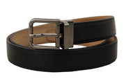 Dolce & Gabbana Black Calf Leather Logo Engraved Metal Buckle Belt