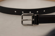 Black Calf Leather Logo Engraved Metal Buckle Belt