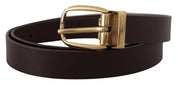 Dark Brown Calf Leather Gold Tone Metal Buckle