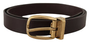 Dark Brown Calf Leather Gold Tone Metal Buckle