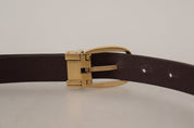 Dark Brown Calf Leather Gold Tone Metal Buckle