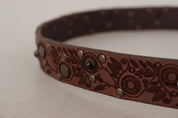 Brown Calf Leather Embossed Gold Metal Buckle
