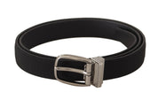Dolce & Gabbana Black Calf Canvas Silver Tone Logo Metal Belt Dolce & Gabbana