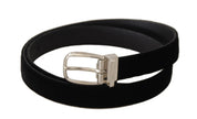 Dolce & Gabbana Black Casual Velvet Silver Tone Metal Buckle Belt Dolce & Gabbana
