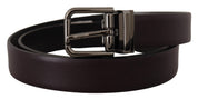 Dark Purple Leather Box Borchia Metal Buckle Belt