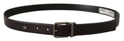 Dark Purple Leather Box Borchia Metal Buckle Belt