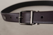 Dark Purple Leather Box Borchia Metal Buckle Belt