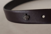 Dark Purple Leather Box Borchia Metal Buckle Belt
