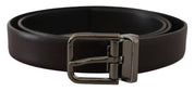 Dark Purple Leather Box Borchia Metal Buckle Belt