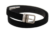 Black Casual Velvet Silver Metal Logo Buckle Belt